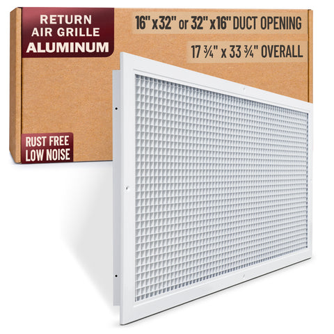16 x 32-inch White Aluminum eggcrate return grille, packaging