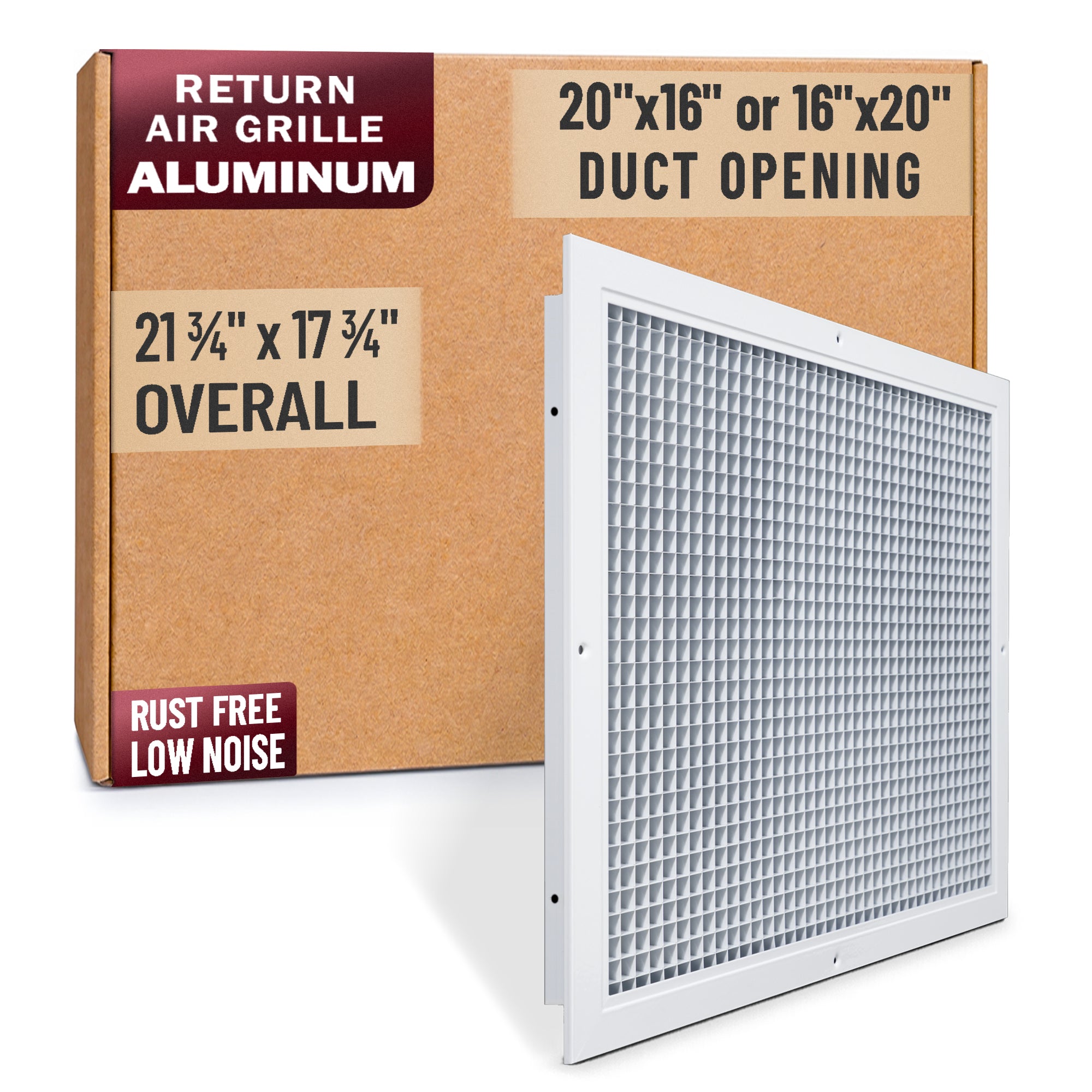 20 x 16-inch White Aluminum eggcrate return grille, packaging
