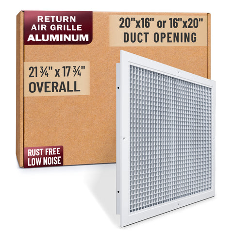 20 x 16-inch White Aluminum eggcrate return grille, packaging
