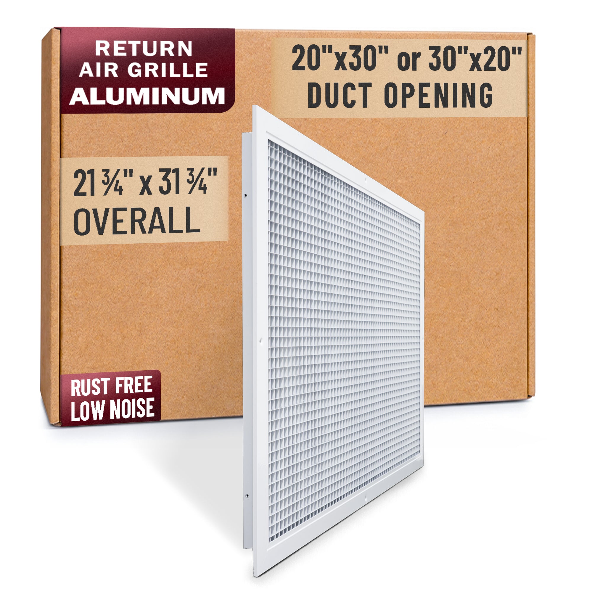 20 x 30-inch White Aluminum eggcrate return grille, packaging