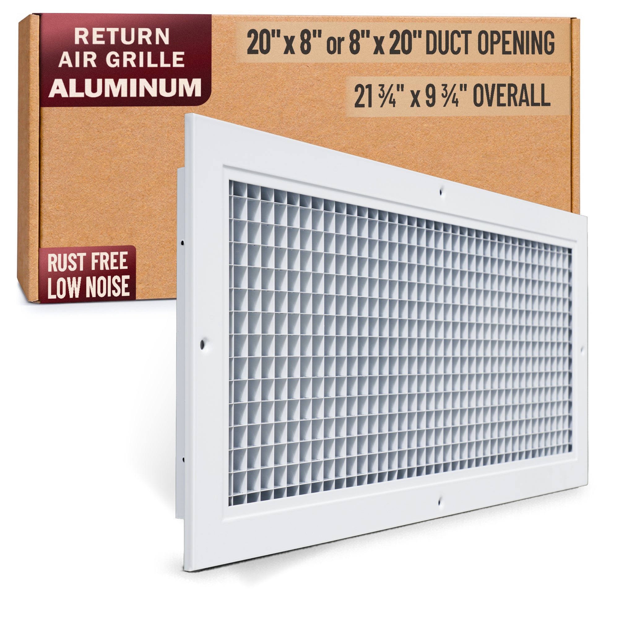 20 x 8-inch White Aluminum eggcrate return grille, packaging
