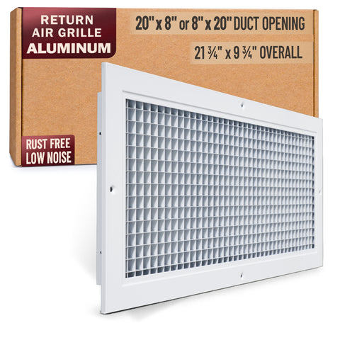 20 x 8-inch White Aluminum eggcrate return grille, packaging