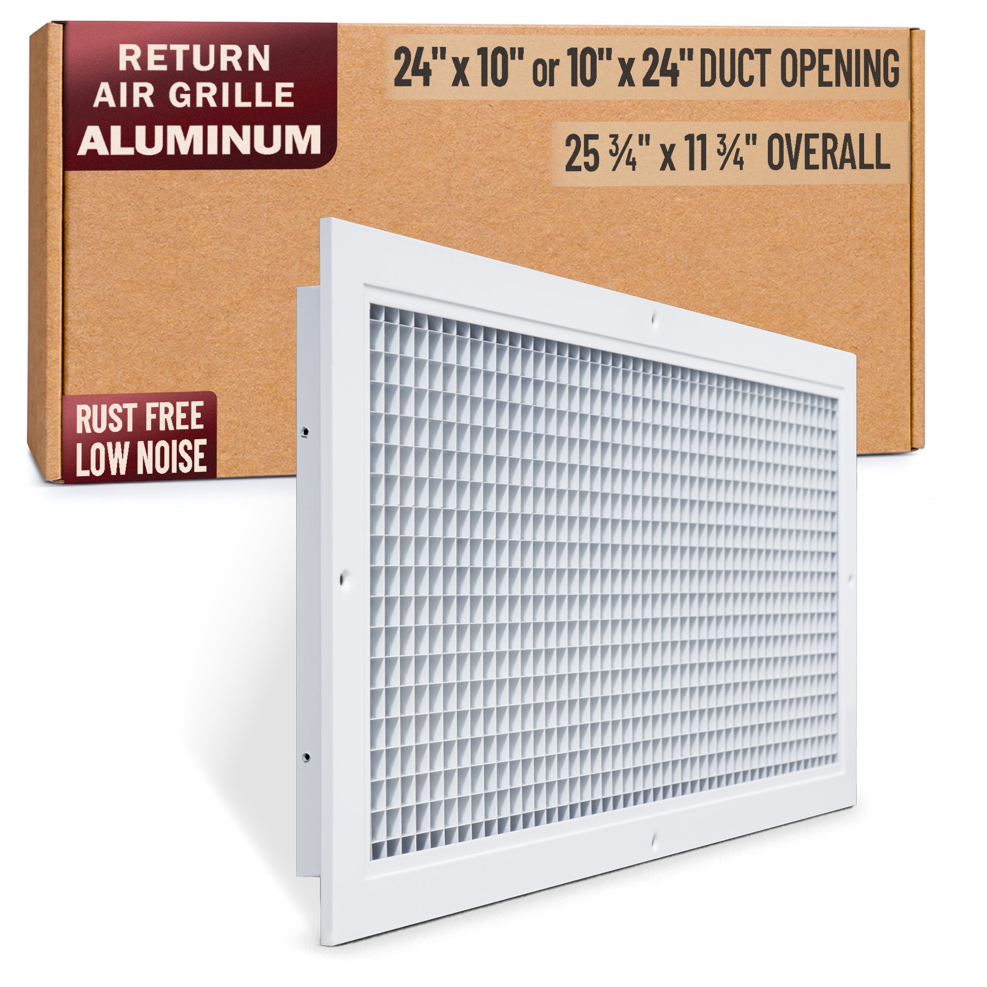 24 x 10-inch White Aluminum eggcrate return grille, packaging