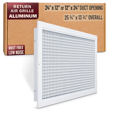 24 x 12-inch White Aluminum eggcrate return grille, packaging
