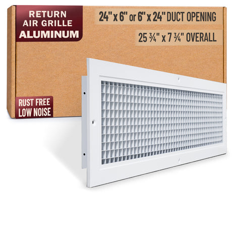 24 x 6-inch White Aluminum eggcrate return grille, packaging