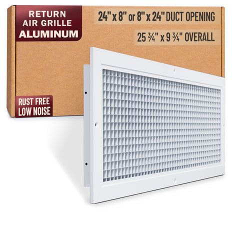 24 x 8-inch White Aluminum eggcrate return grille, packaging