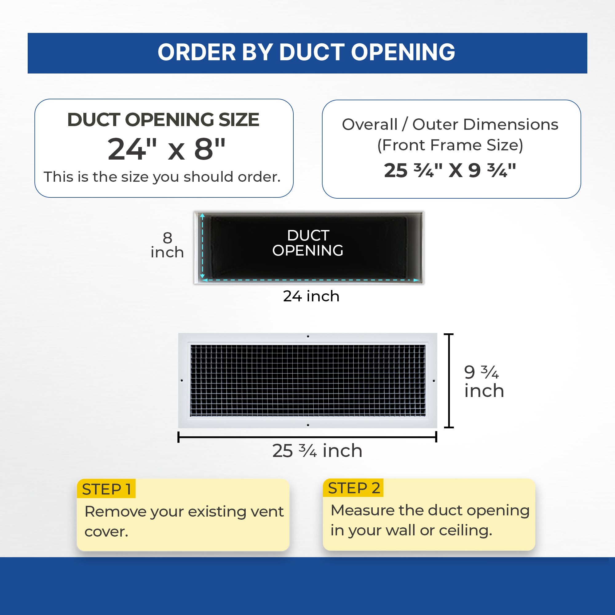 24 x 8-inch White Aluminum eggcrate return grille, dimensions