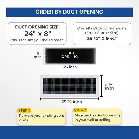 24 x 8-inch White Aluminum eggcrate return grille, dimensions