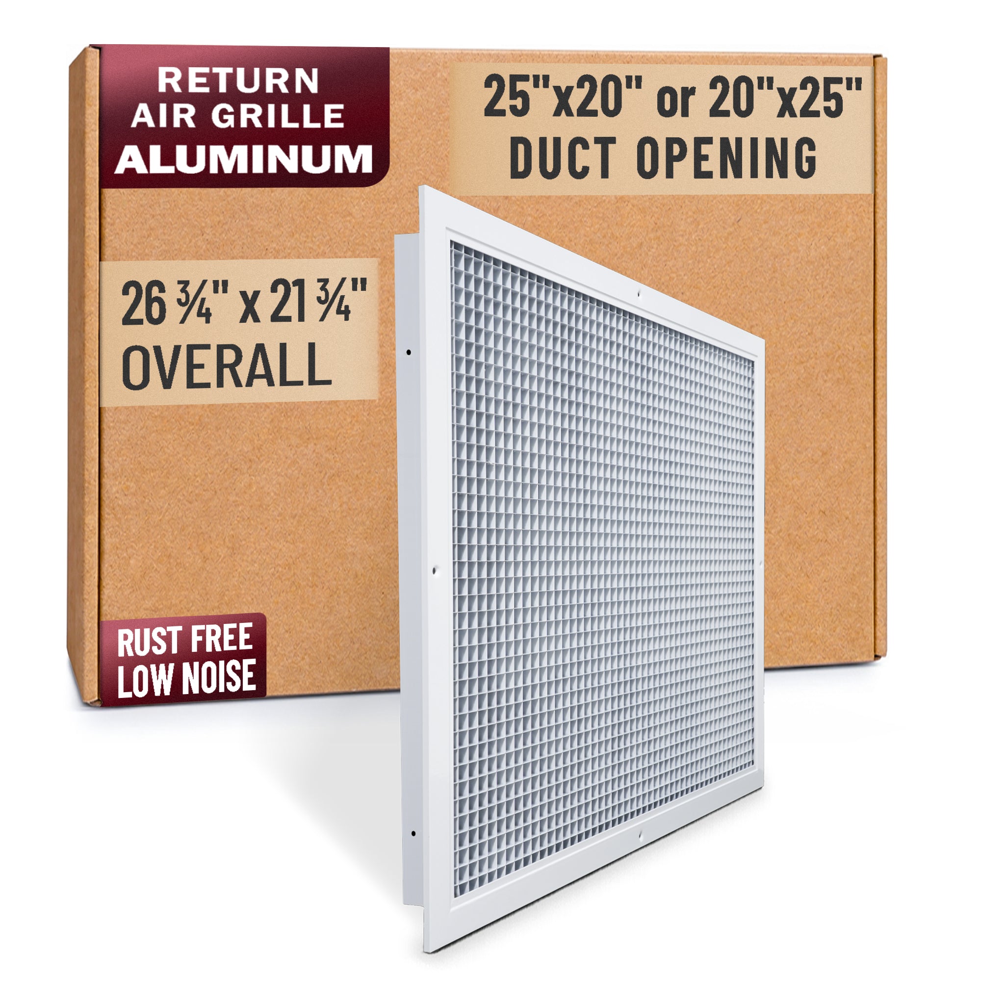 25 x 20-inch White Aluminum eggcrate return grille, packaging