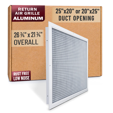 25 x 20-inch White Aluminum eggcrate return grille, packaging