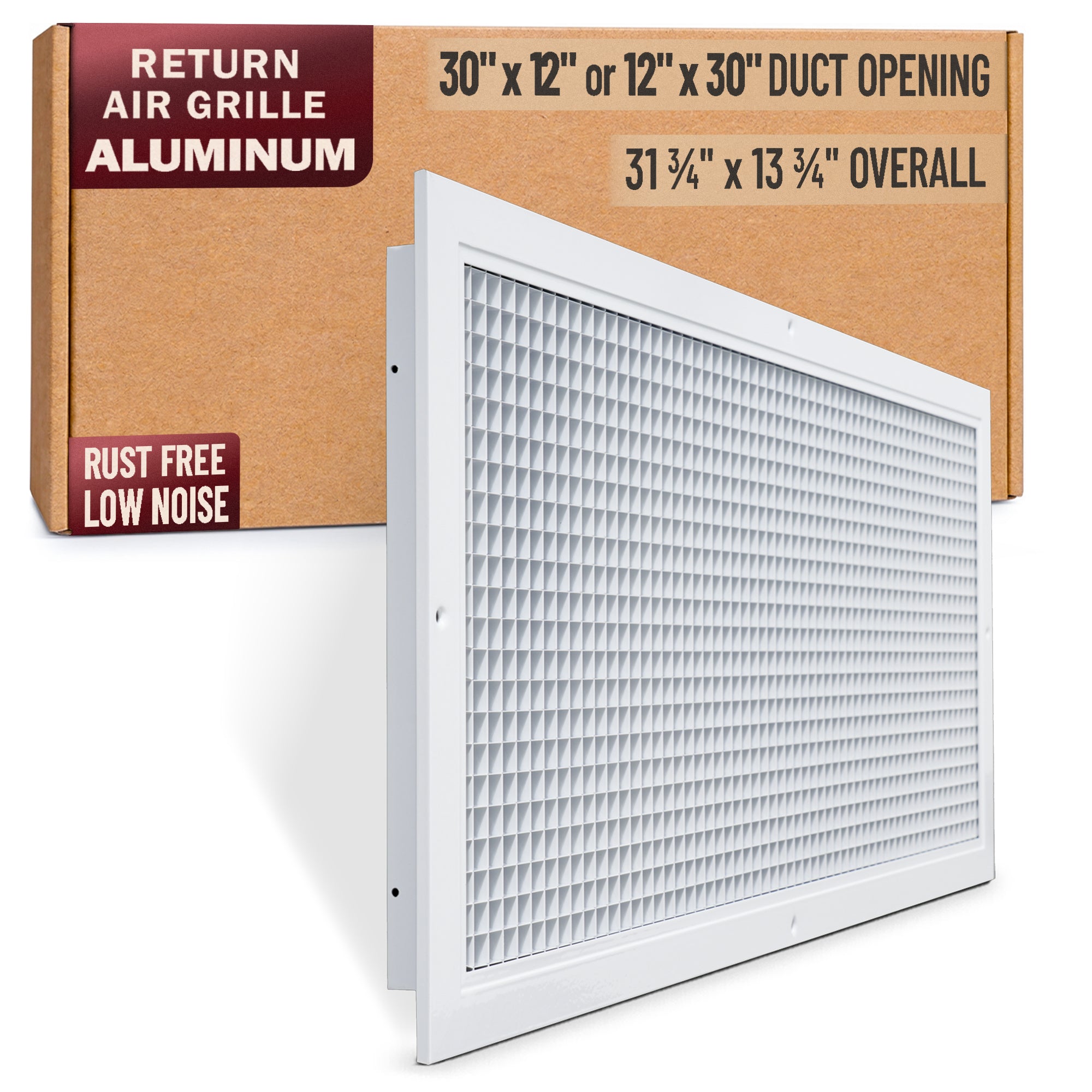 30 x 12-inch White Aluminum eggcrate return grille, packaging