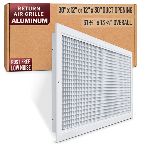 30 x 12-inch White Aluminum eggcrate return grille, packaging