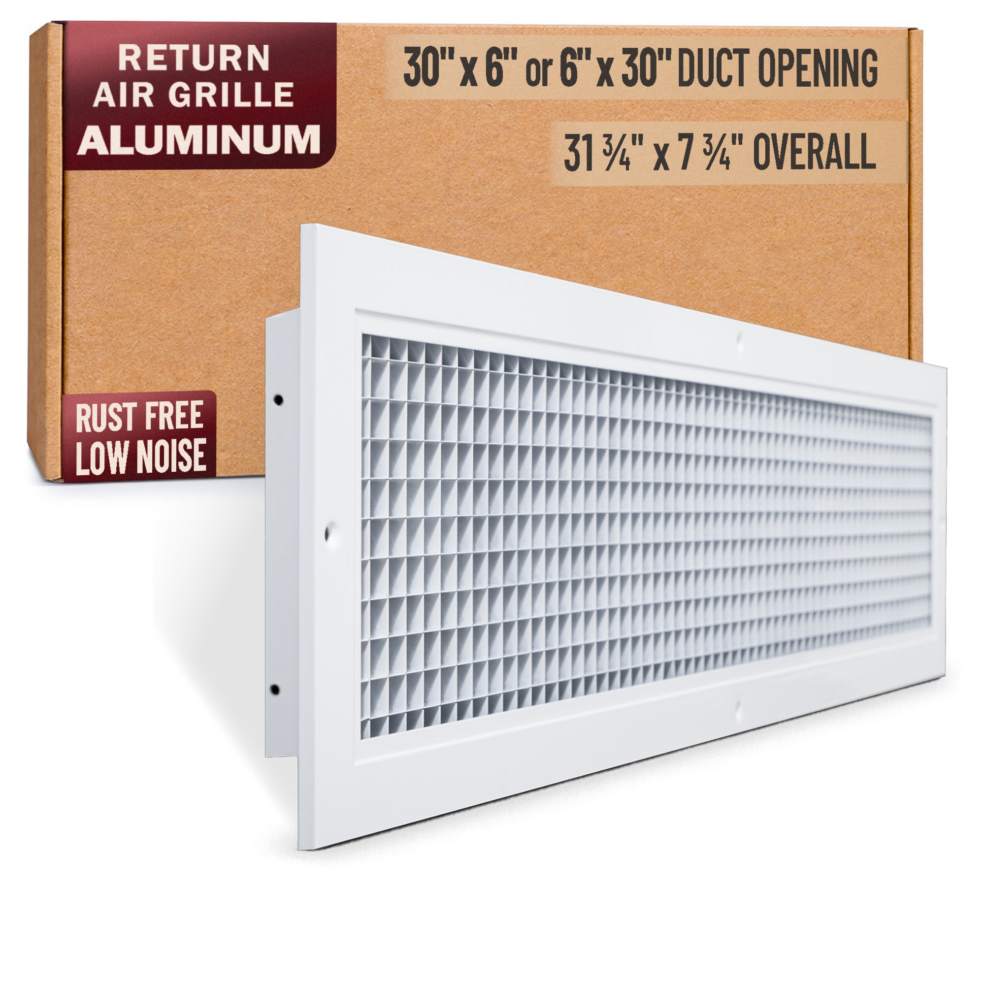 30 x 6-inch White Aluminum eggcrate return grille, packaging