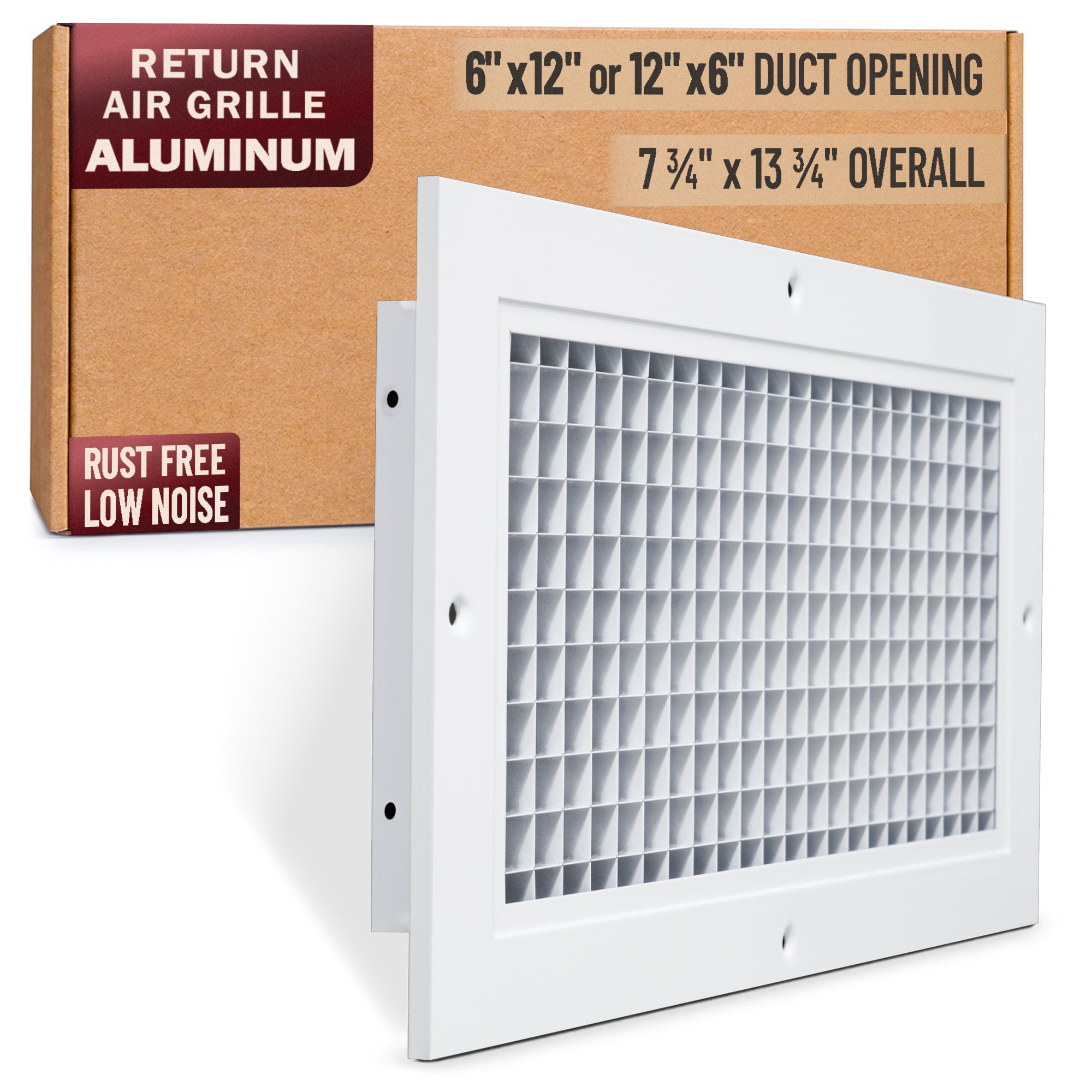 6 x 12-inch White Aluminum eggcrate return grille, packaging