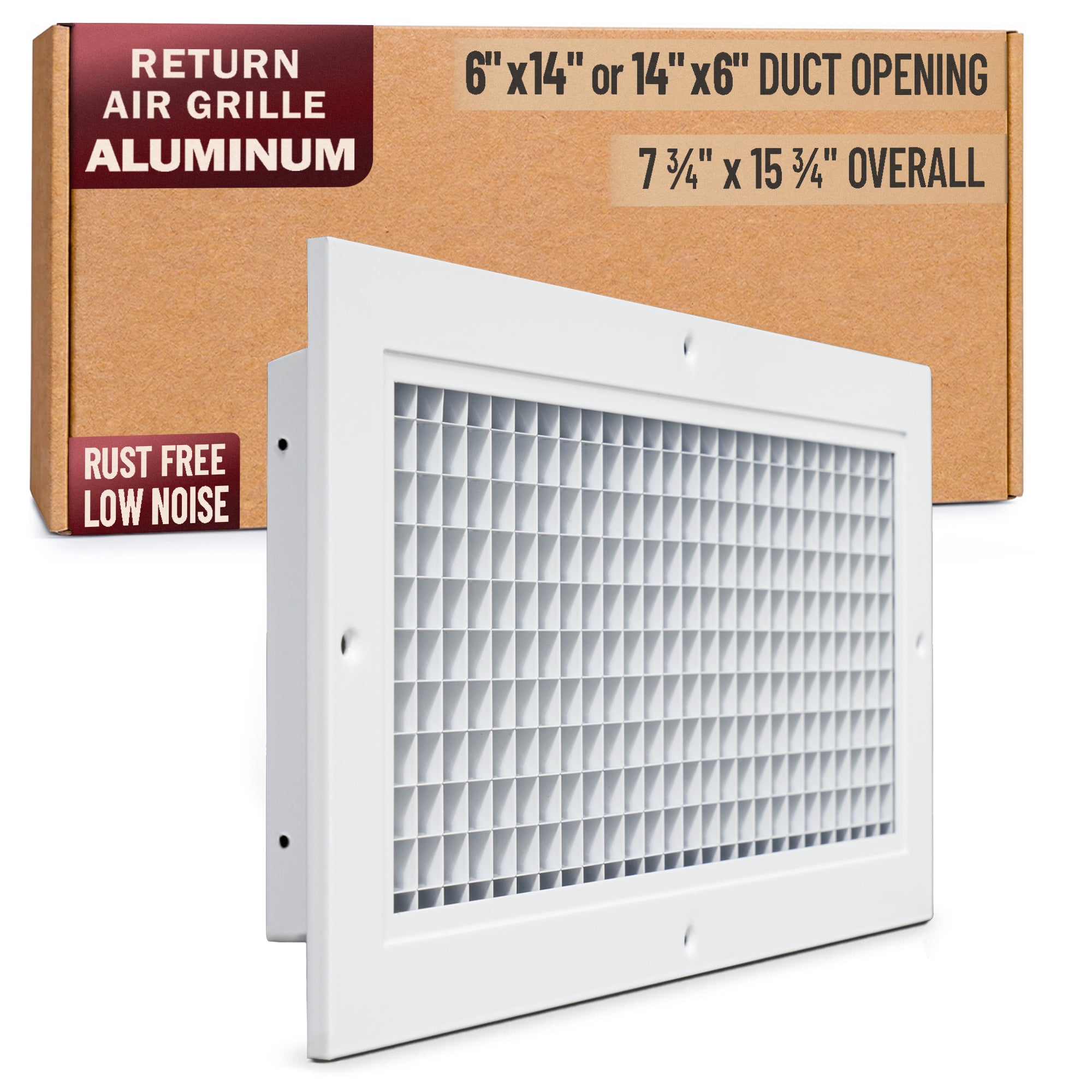 6 x 14-inch White Aluminum eggcrate return grille, packaging