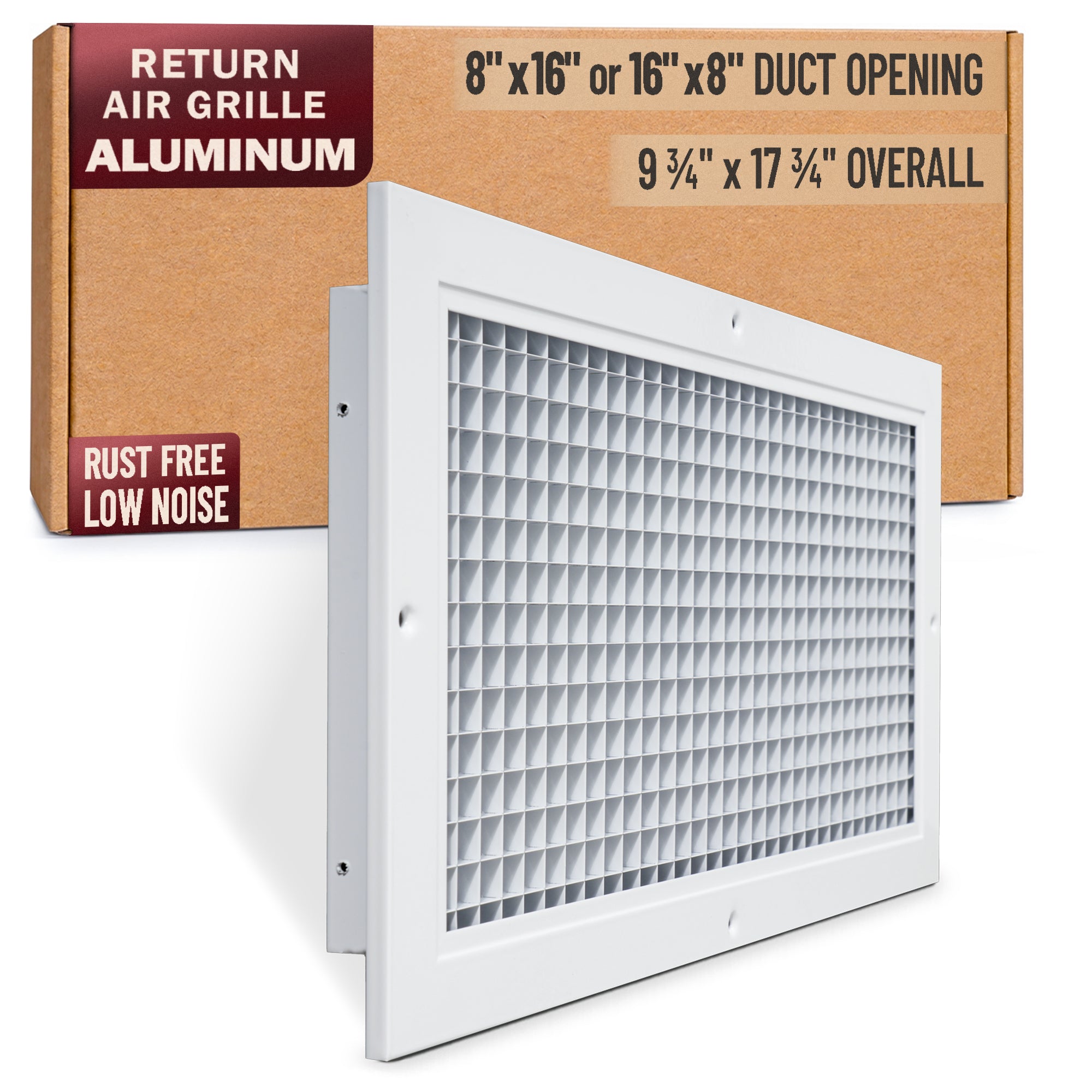 8 x 16-inch White Aluminum eggcrate return grille, packaging