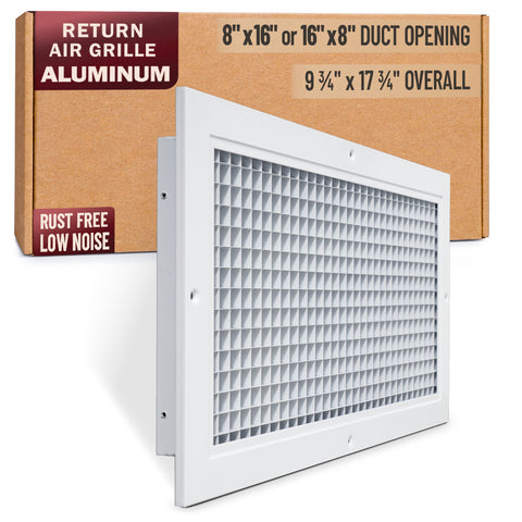 8 x 16-inch White Aluminum eggcrate return grille, packaging