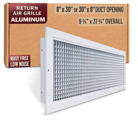 8 x 30-inch White Aluminum eggcrate return grille, packaging