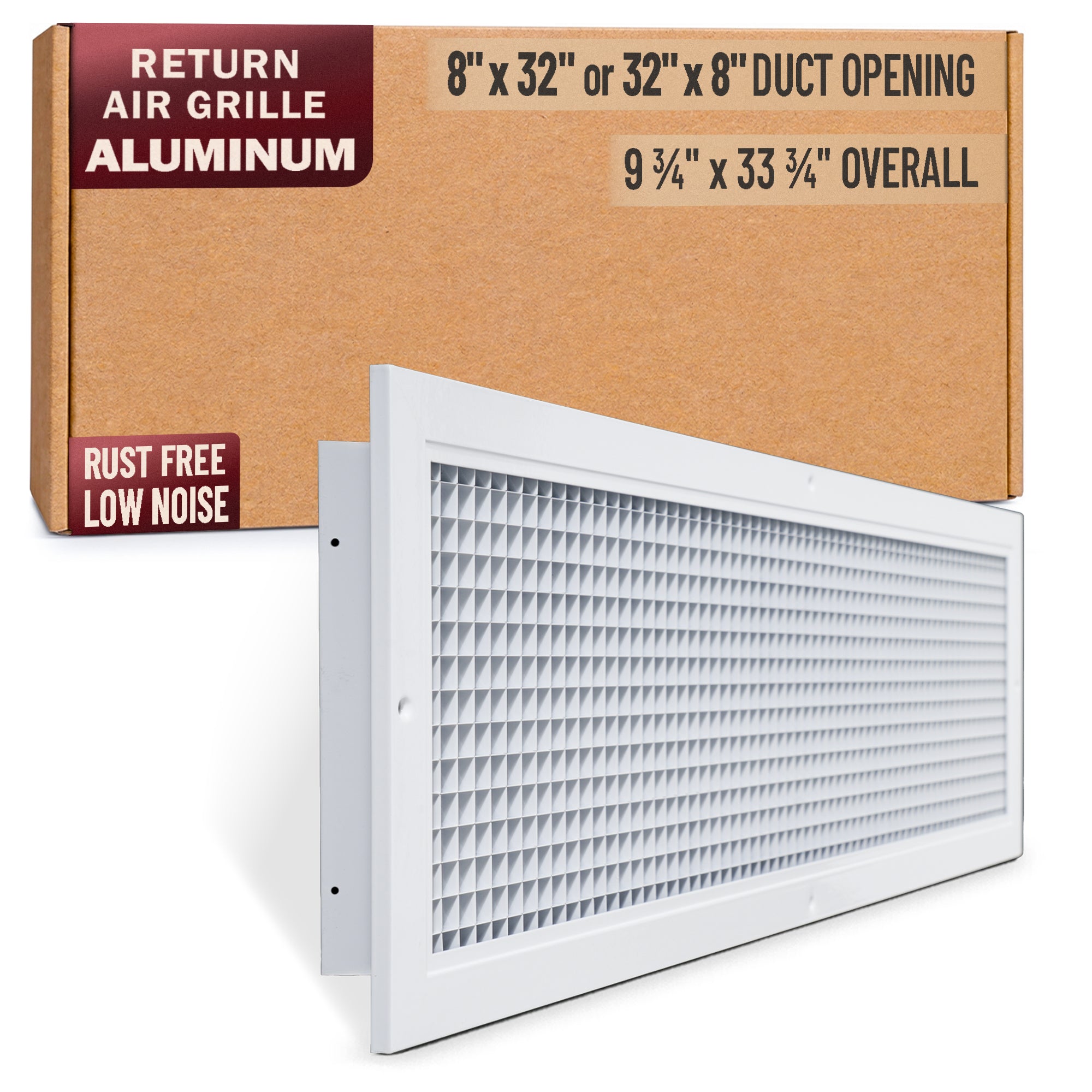 8 x 32-inch White Aluminum eggcrate return grille, packaging