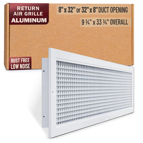 8 x 32-inch White Aluminum eggcrate return grille, packaging