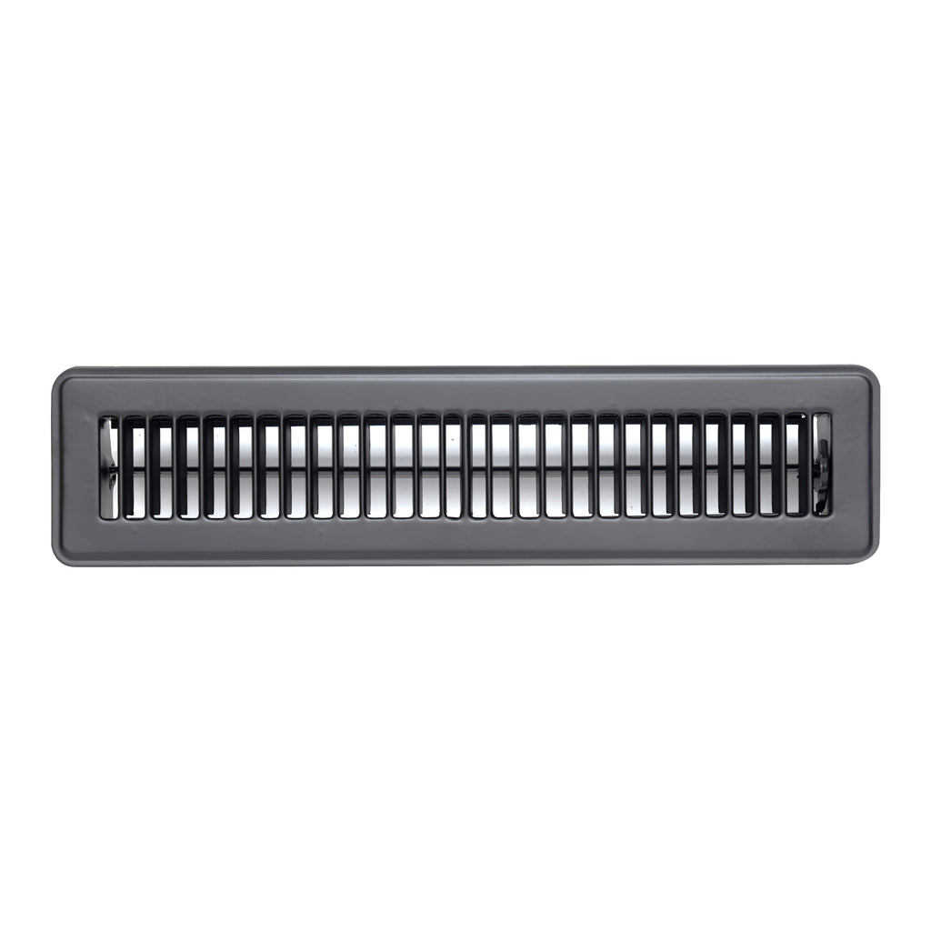2"x14" Heavy Duty Steel Floor Register, Louvered Air Vent with Adjustable Damper | Black | Out. Dim.: 3-3/4"W X 15-3/4"H