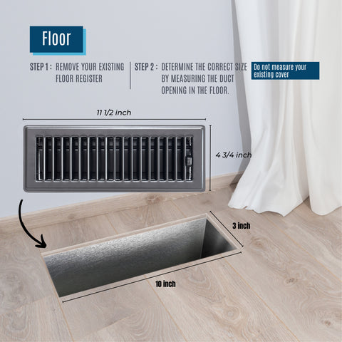 Fits 3x10 and 10x3 Duct Opening | Floor Register with Louvered Design by Handua | Heavy Duty Walkable Design with Damper | Floor Vent Grille | Easy to Adjust Air Supply Lever | Black