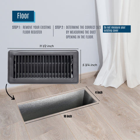 Fits 4x10 and 10x4 Duct Opening | Floor Register with Louvered Design by Handua | Heavy Duty Walkable Design with Damper | Floor Vent Grille | Easy to Adjust Air Supply Lever | Black