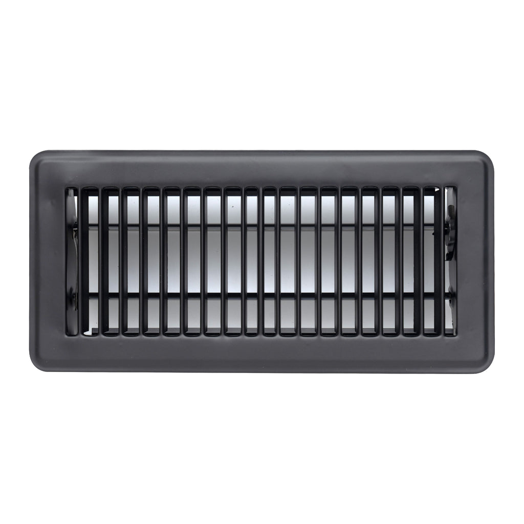 4"x10" Heavy Duty Steel Floor Register, Louvered Air Vent with Adjustable Damper | Black | Out. Dim.: 5-3/4"W X 11-3/4"H
