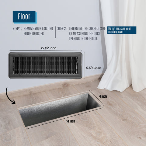 Fits 4x14 and 14x4 Duct Opening | Floor Register with Louvered Design by Handua | Heavy Duty Walkable Design with Damper | Floor Vent Grille | Easy to Adjust Air Supply Lever | Black