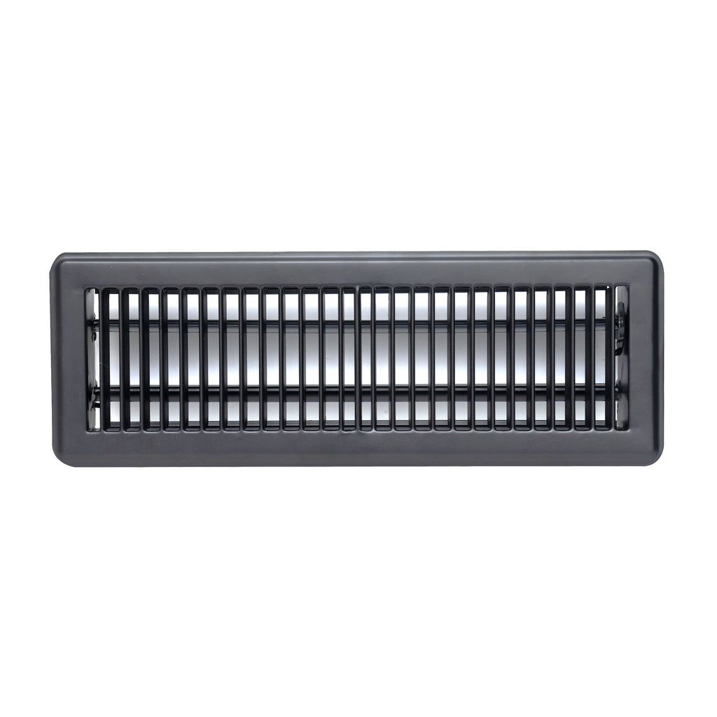 4"x14" Heavy Duty Steel Floor Register, Louvered Air Vent with Adjustable Damper | Black | Out. Dim.: 5-3/4"W X 15-3/4"H