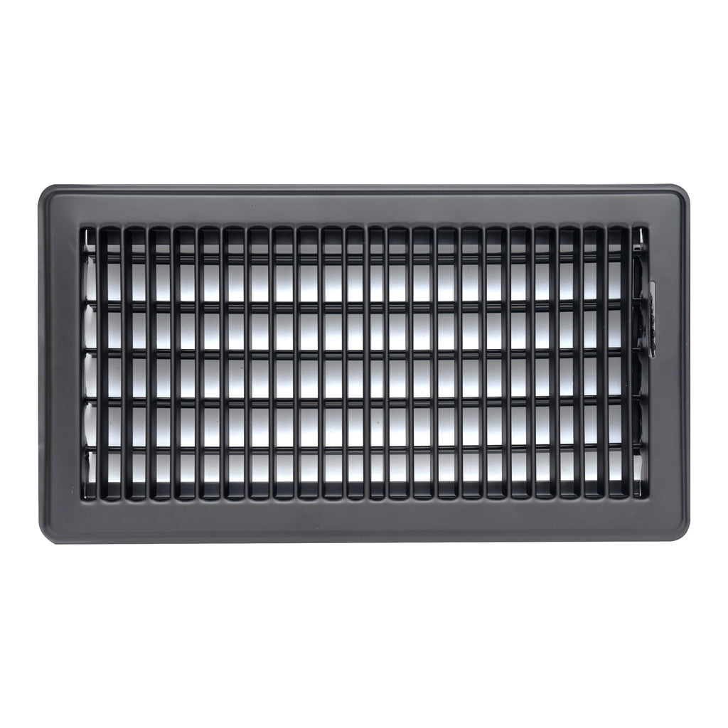 6"x12" Heavy Duty Steel Floor Register, Louvered Air Vent with Adjustable Damper | Black | Out. Dim.: 7-3/4"W X 13-3/4"H