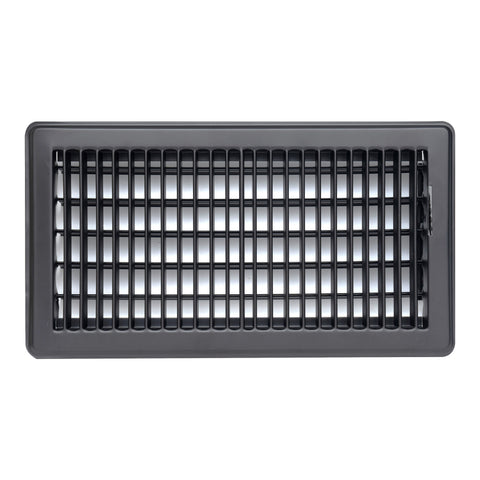6"x12" Heavy Duty Steel Floor Register, Louvered Air Vent with Adjustable Damper | Black | Out. Dim.: 7-3/4"W X 13-3/4"H