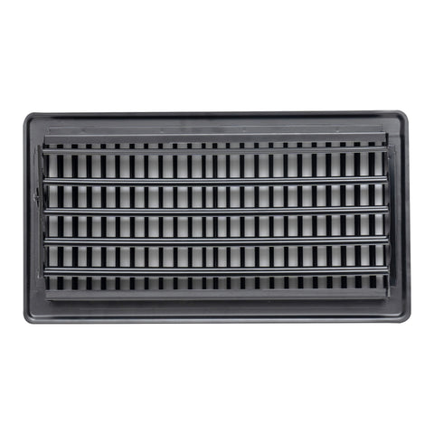 6"x12" Heavy Duty Steel Floor Register, Louvered Air Vent with Adjustable Damper | Black | Out. Dim.: 7-3/4"W X 13-3/4"H