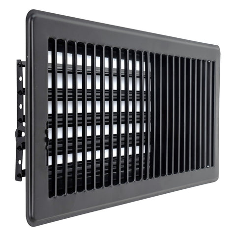 6"x12" Heavy Duty Steel Floor Register, Louvered Air Vent with Adjustable Damper | Black | Out. Dim.: 7-3/4"W X 13-3/4"H