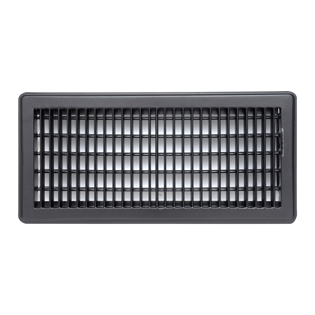 6"x14" Heavy Duty Steel Floor Register, Louvered Air Vent with Adjustable Damper | Black | Out. Dim.: 7-3/4"W X 15-3/4"H