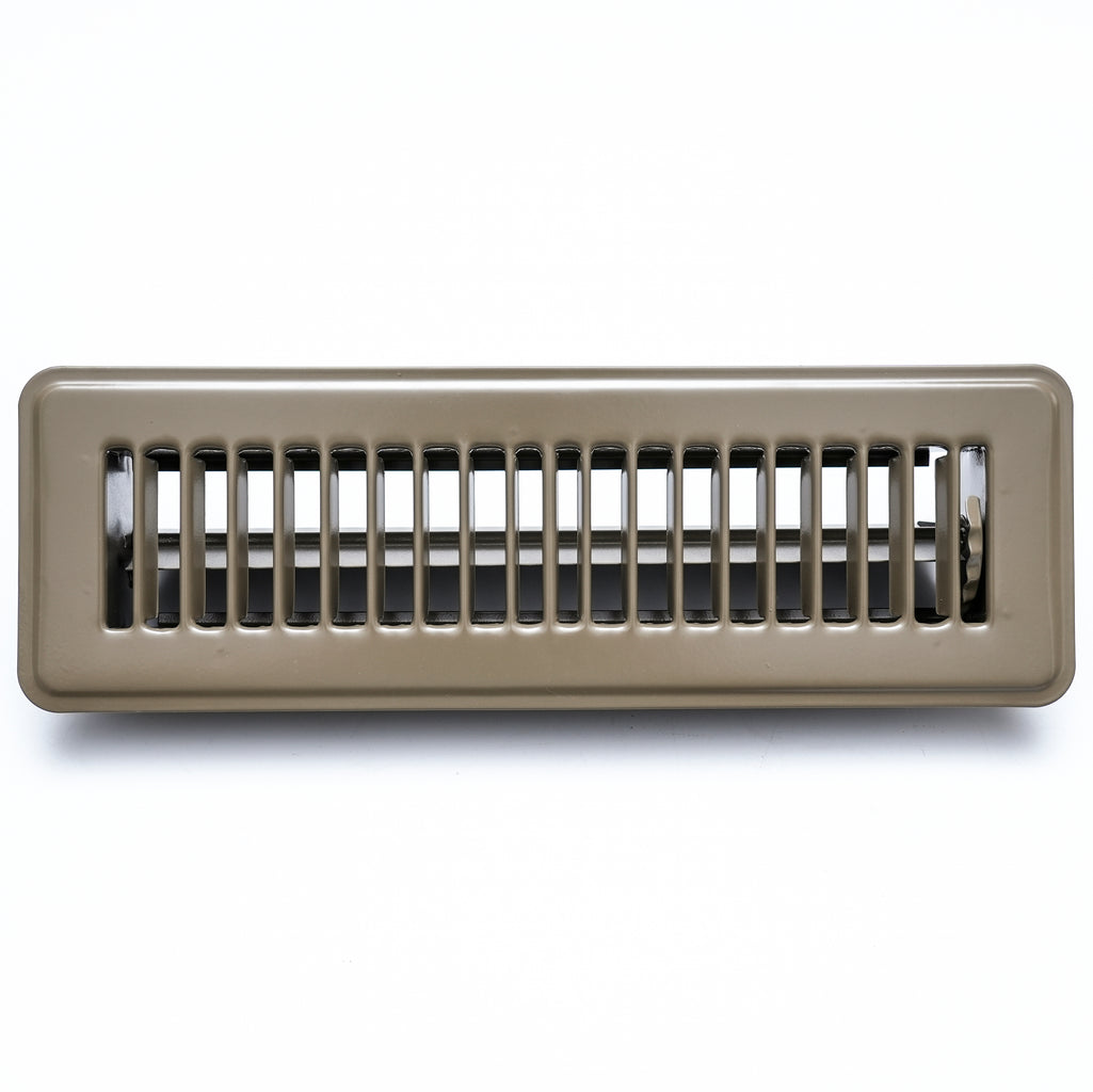 2"x10" Heavy Duty Steel Floor Register, Louvered Air Vent with Adjustable Damper | Brown | Out. Dim.: 11-1/2"W X 3-3/4"H