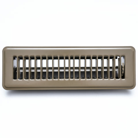 2"x10" Heavy Duty Steel Floor Register, Louvered Air Vent with Adjustable Damper | Brown | Out. Dim.: 11-1/2"W X 3-3/4"H