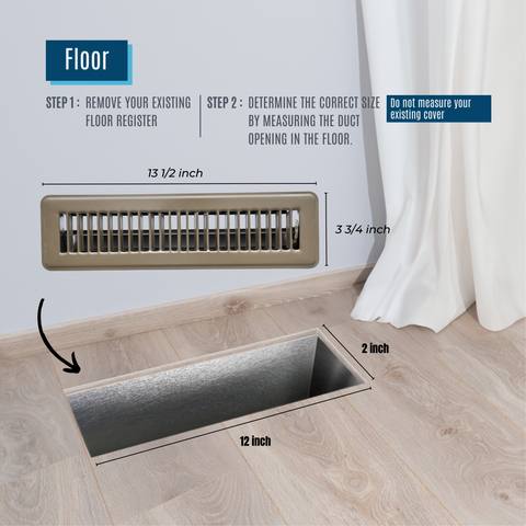 2" x 12"  [Duct Opening] Floor Register with Louvered Design | Heavy Duty Walkable Design with Damper | Floor Vent Grille | Easy to Adjust Air Supply lever | Brown | Outer Dimensions: 3.75" X 13.5"