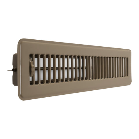 2"x14" Heavy Duty Steel Floor Register, Louvered Air Vent with Adjustable Damper | Brown | Out. Dim.: 15-1/2"W X 3-3/4"H
