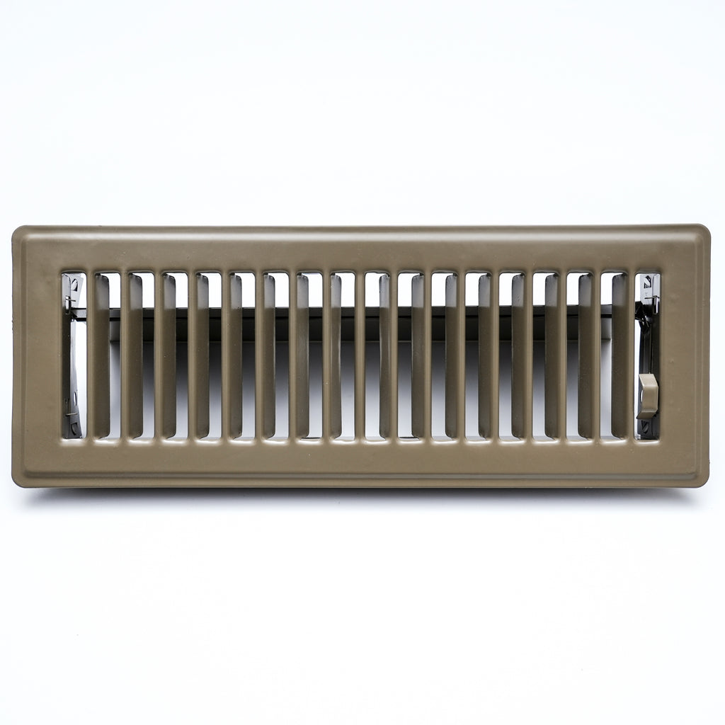 3"x10" Heavy Duty Steel Floor Register, Louvered Air Vent with Adjustable Damper | Brown | Out. Dim.: 11-1/2"W X 4-3/4"H