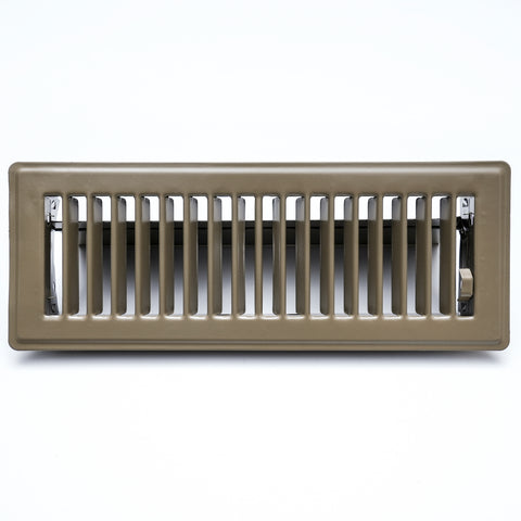 3"x10" Heavy Duty Steel Floor Register, Louvered Air Vent with Adjustable Damper | Brown | Out. Dim.: 11-1/2"W X 4-3/4"H