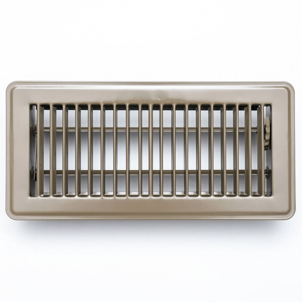 4"x10" Heavy Duty Steel Floor Register, Louvered Air Vent with Adjustable Damper | Brown | Out. Dim.: 11-1/2"W X 5-3/4"H
