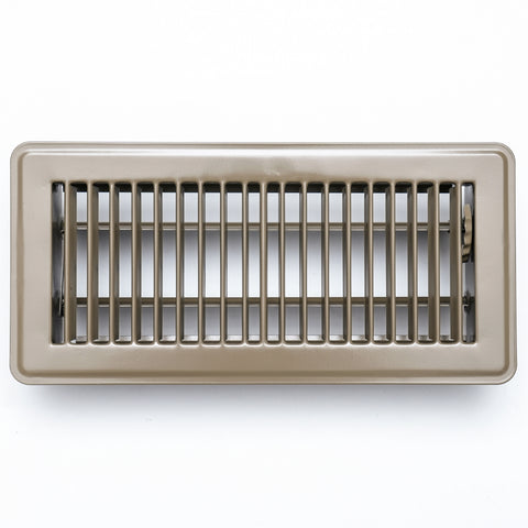 4"x10" Heavy Duty Steel Floor Register, Louvered Air Vent with Adjustable Damper | Brown | Out. Dim.: 11-1/2"W X 5-3/4"H