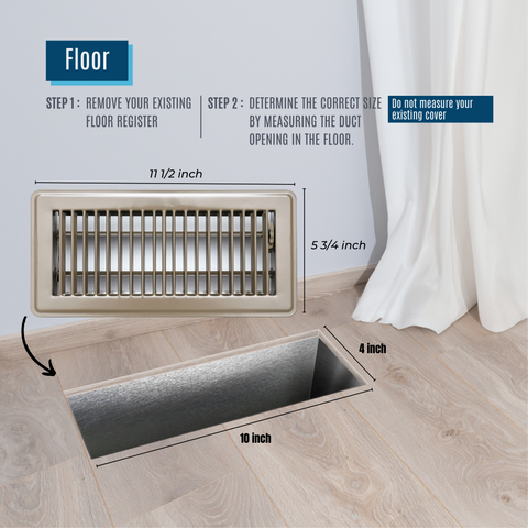 4" x 10" [Duct Opening]  Floor Register with Louvered Design | Heavy Duty Walkable Design with Damper | Floor Vent Grille | Easy to Adjust Air Supply lever | Brown | Outer Dimensions: 5.75" X 11.5"