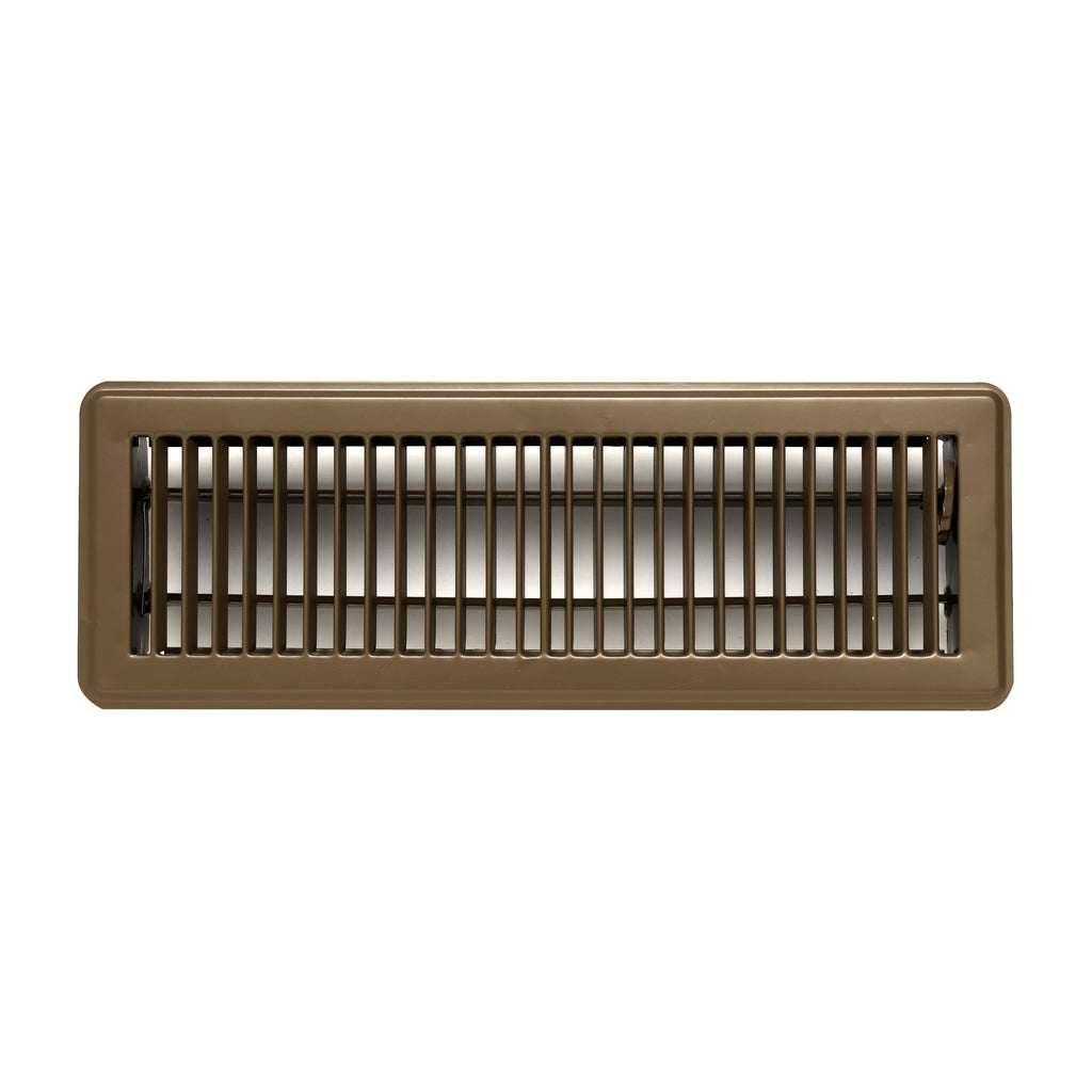 4"x14" Heavy Duty Steel Floor Register, Louvered Air Vent with Adjustable Damper | Brown | Out. Dim.: 15-1/2"W X 5-3/4"H