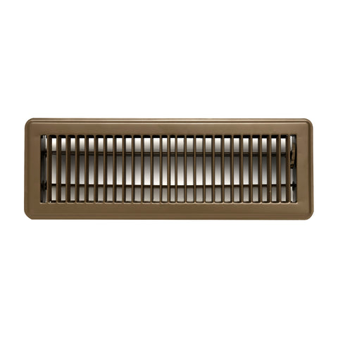 4"x14" Heavy Duty Steel Floor Register, Louvered Air Vent with Adjustable Damper | Brown | Out. Dim.: 15-1/2"W X 5-3/4"H
