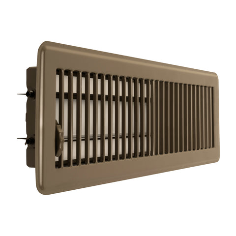 4"x14" Heavy Duty Steel Floor Register, Louvered Air Vent with Adjustable Damper | Brown | Out. Dim.: 15-1/2"W X 5-3/4"H