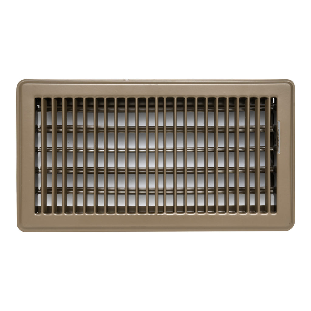 6"x12" Heavy Duty Steel Floor Register, Louvered Air Vent with Adjustable Damper | Brown | Out. Dim.: 13-1/2"W X 7-3/4"H
