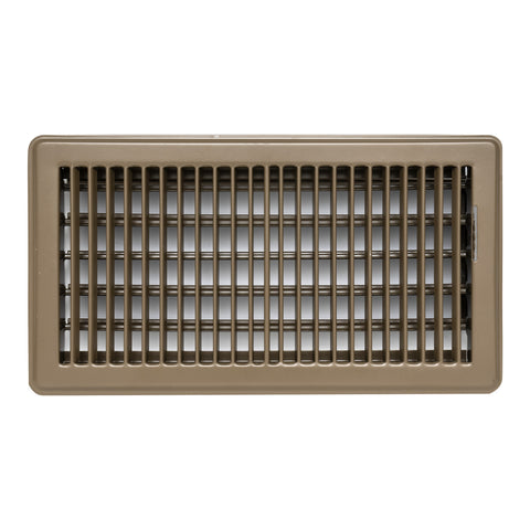 6"x12" Heavy Duty Steel Floor Register, Louvered Air Vent with Adjustable Damper | Brown | Out. Dim.: 13-1/2"W X 7-3/4"H