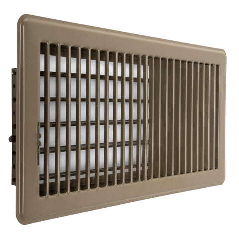 6"x12" Heavy Duty Steel Floor Register, Louvered Air Vent with Adjustable Damper | Brown | Out. Dim.: 13-1/2"W X 7-3/4"H